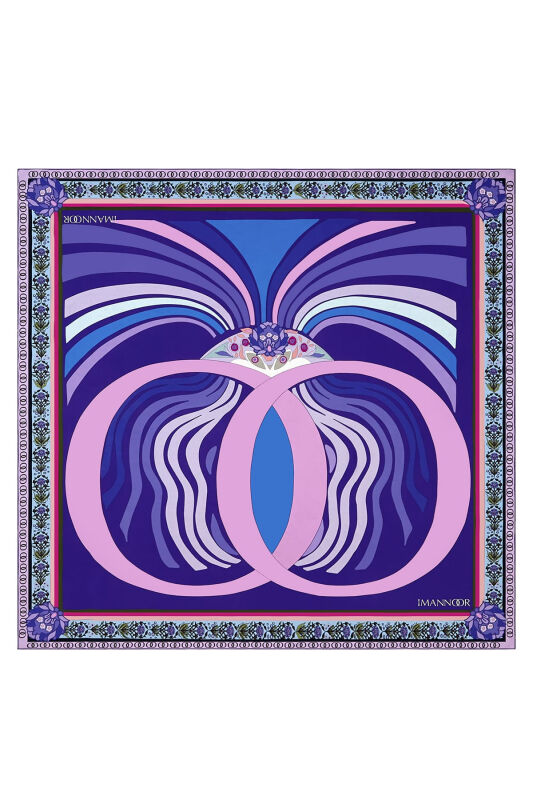 Su Püskülü Mor İpek Eşarp 140x140 - 1
