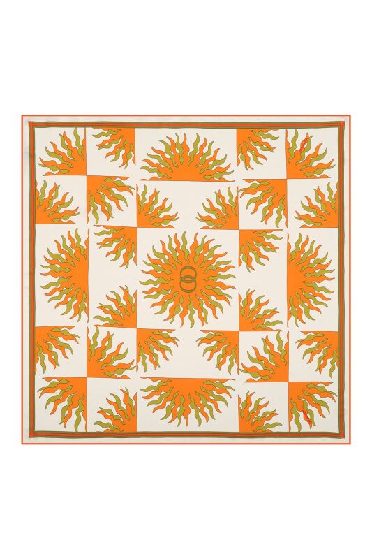 Sun Logo Silk Scarf Orange - 1