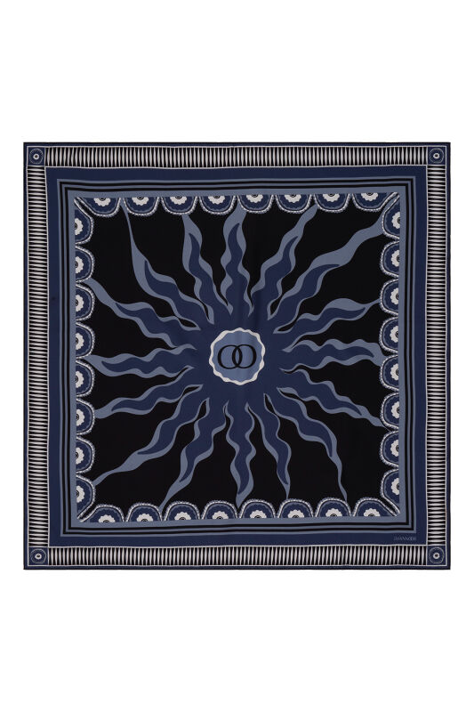 Sun Noor Silk Scarf Navy - 1