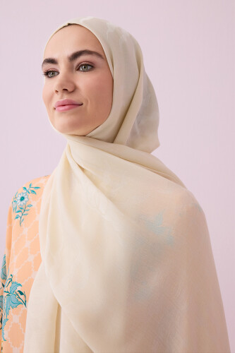 Sun Rise Ferah Tencel Wool Viscose Shawl Ecru - 3