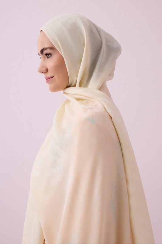 Sun Rise Ferah Tencel Wool Viscose Shawl Ecru - 5