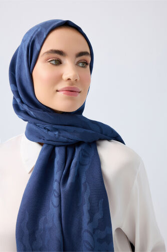 Sun Rise Ferah Tencel Wool Viscose Shawl Navy - 3