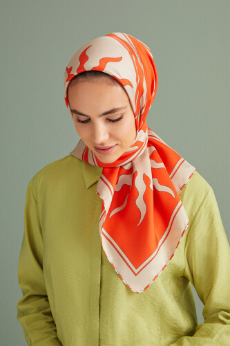 Sun Square Silk Scarf Beige 