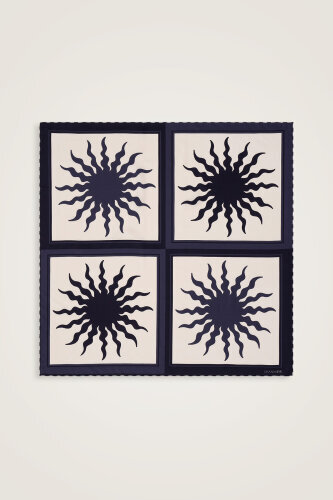 Sun Square Silk Scarf Navy 