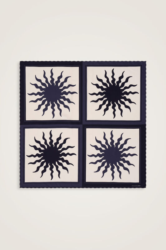 Sun Square Silk Scarf Navy - 1