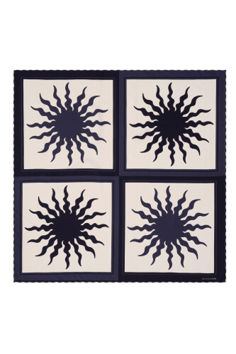 Sun Square Silk Scarf Navy 