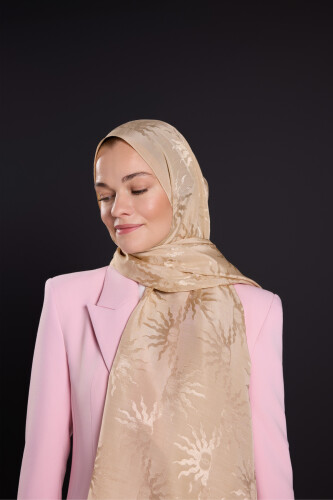 Sunrise Beige Shiny Jacquard Shawl - 5