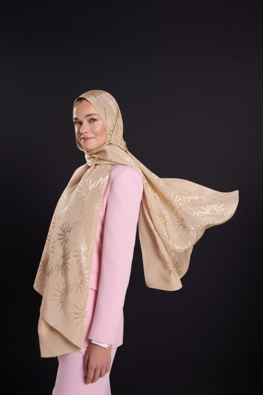Sunrise Beige Shiny Jacquard Shawl - 6