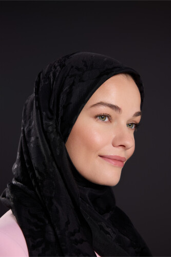 Sunrise Black Shiny Jacquard Shawl - 3