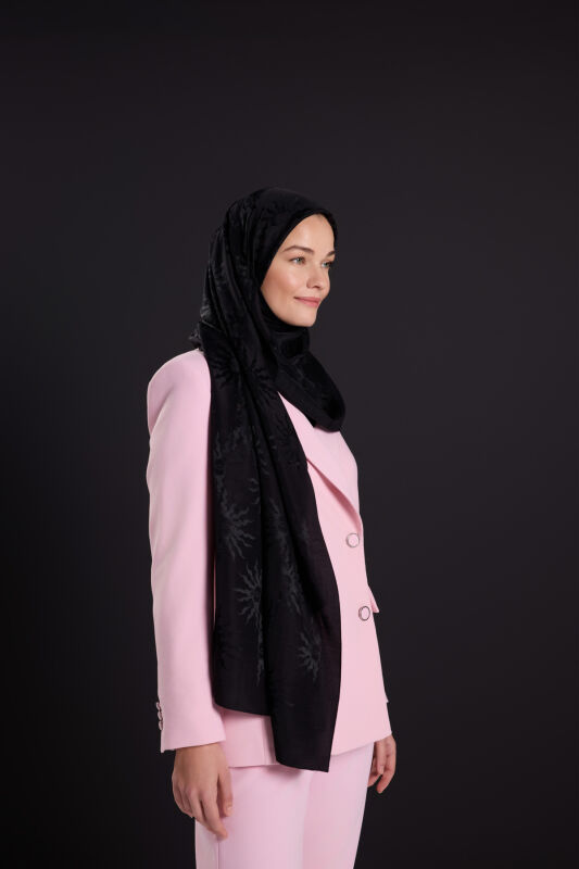 Sunrise Black Shiny Jacquard Shawl - 5