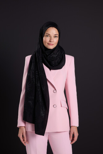 Sunrise Black Shiny Jacquard Shawl 