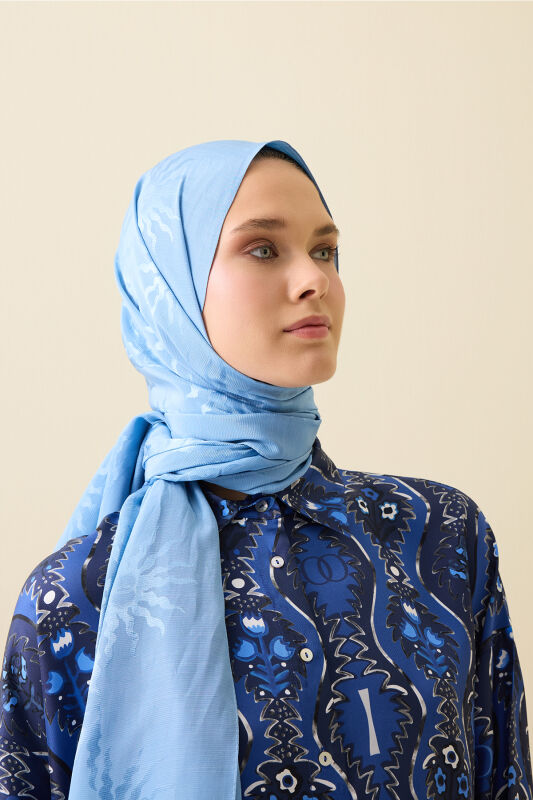 Sunrise Blue Shiny Jacquard Shawl - 1