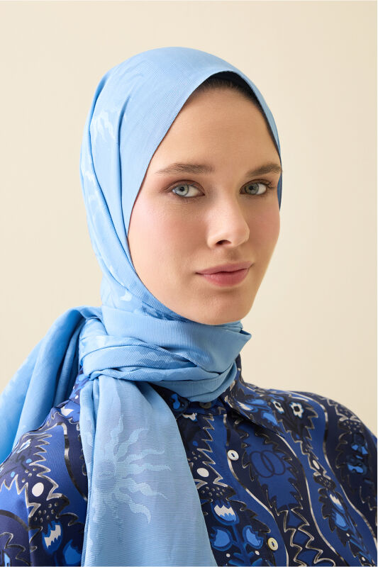 Sunrise Blue Shiny Jacquard Shawl - 6