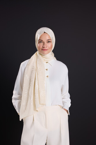 Sunrise Bone Shiny Jacquard Shawl 