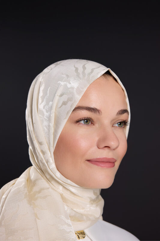 Sunrise Bone Shiny Jacquard Shawl - 3