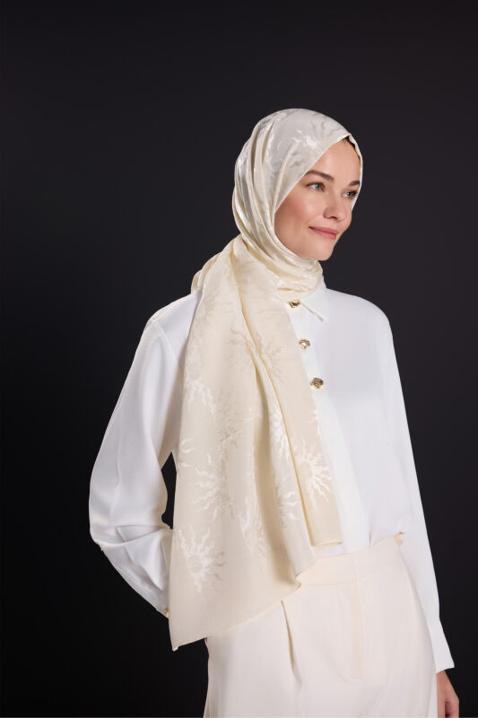 Sunrise Bone Shiny Jacquard Shawl - 4