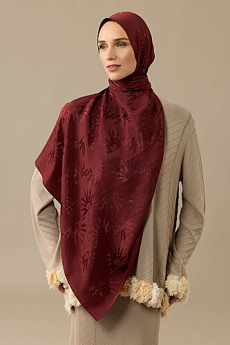 Sunrise Burgundy Shiny Jacquard Shawl - Imannoor