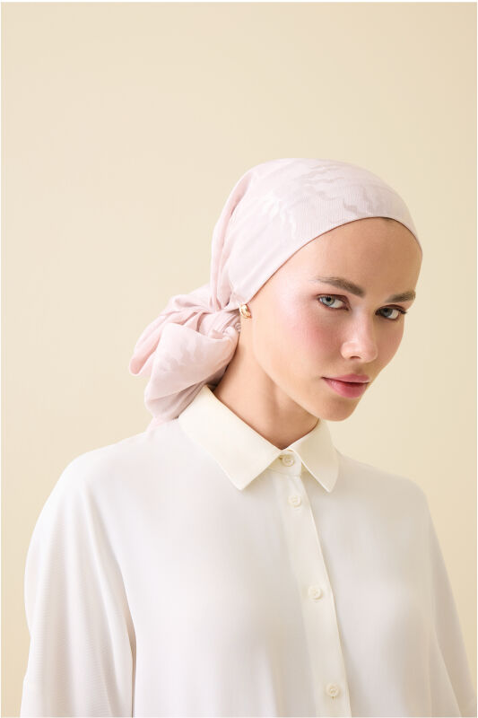 Sunrise Cream Shiny Jacquard Shawl - 4