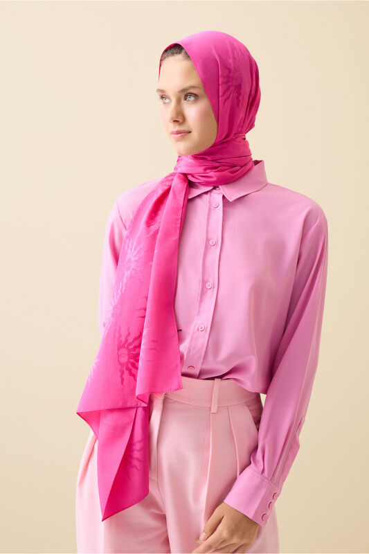 Sunrise Fuchsia Shiny Jacquard Shawl - 1