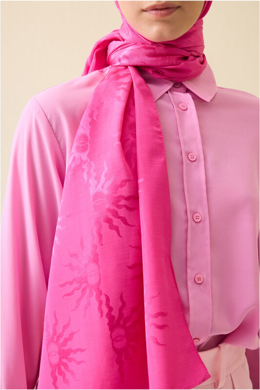 Sunrise Fuchsia Shiny Jacquard Shawl - 5