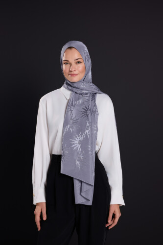 Sunrise Gray Shiny Jacquard Shawl - 5