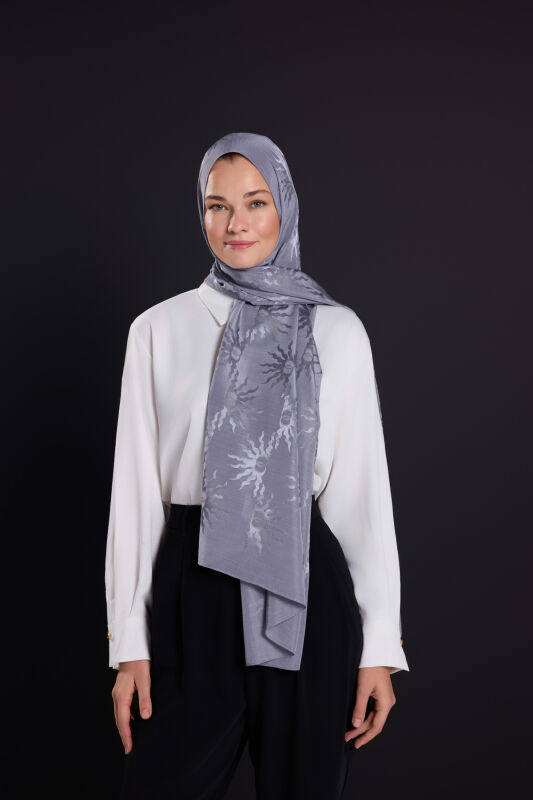 Sunrise Gray Shiny Jacquard Shawl - 5