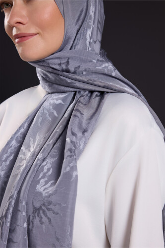 Sunrise Gray Shiny Jacquard Shawl - 3