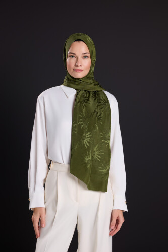 Sunrise Khaki Shiny Jacquard Shawl - 5