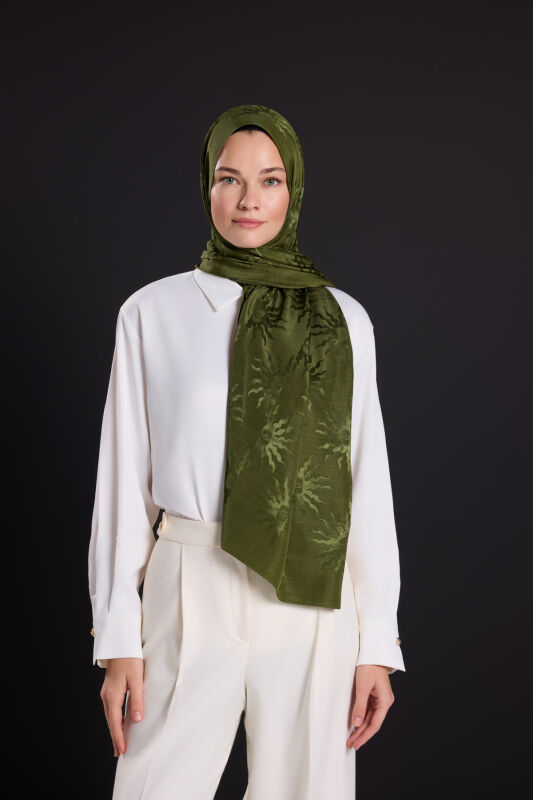 Sunrise Khaki Shiny Jacquard Shawl - 5