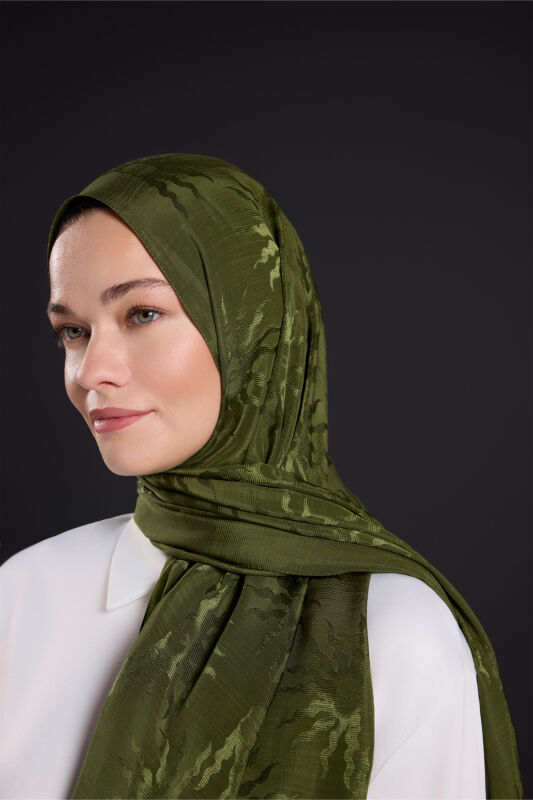 Sunrise Khaki Shiny Jacquard Shawl - 1