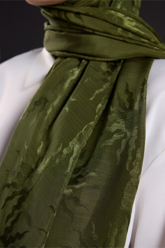 Sunrise Khaki Shiny Jacquard Shawl - 3