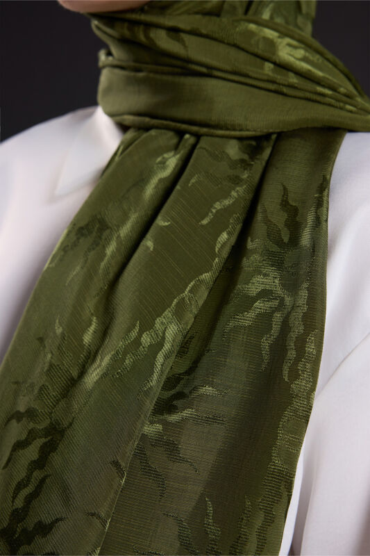 Sunrise Khaki Shiny Jacquard Shawl - 3