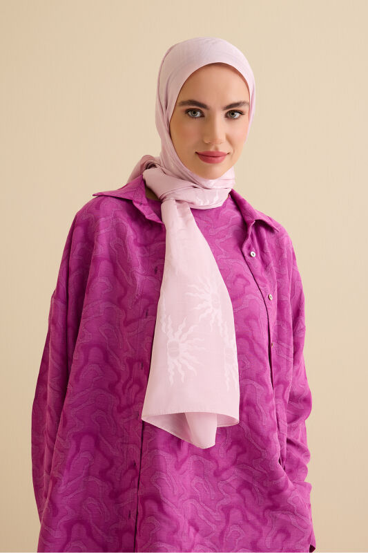 Sunrise Light Pink Shiny Jacquard Shawl - 5