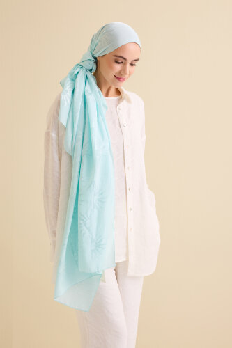 Sunrise Light Turquoise Shiny Jacquard Shawl 
