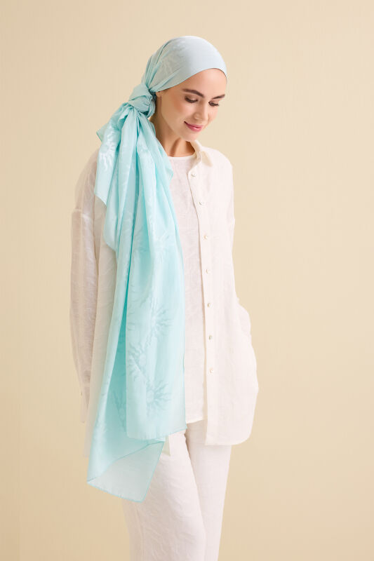 Sunrise Light Turquoise Shiny Jacquard Shawl - 1