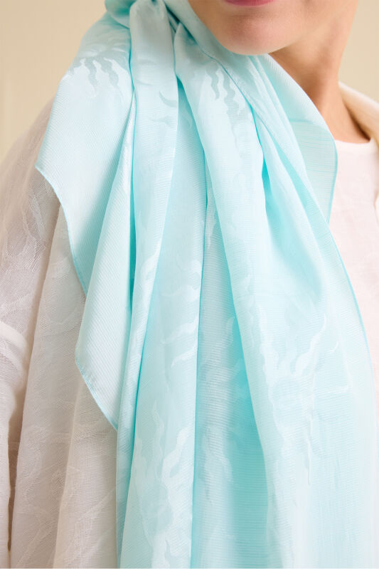 Sunrise Light Turquoise Shiny Jacquard Shawl - 5
