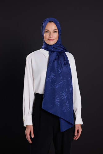 Sunrise Navy Blue Shiny Jacquard Shawl - 1