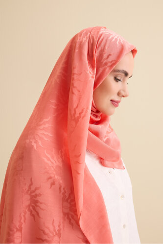 Sunrise Peach Shiny Jacquard Shawl 