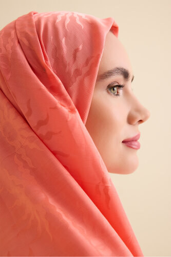 Sunrise Peach Shiny Jacquard Shawl - 5
