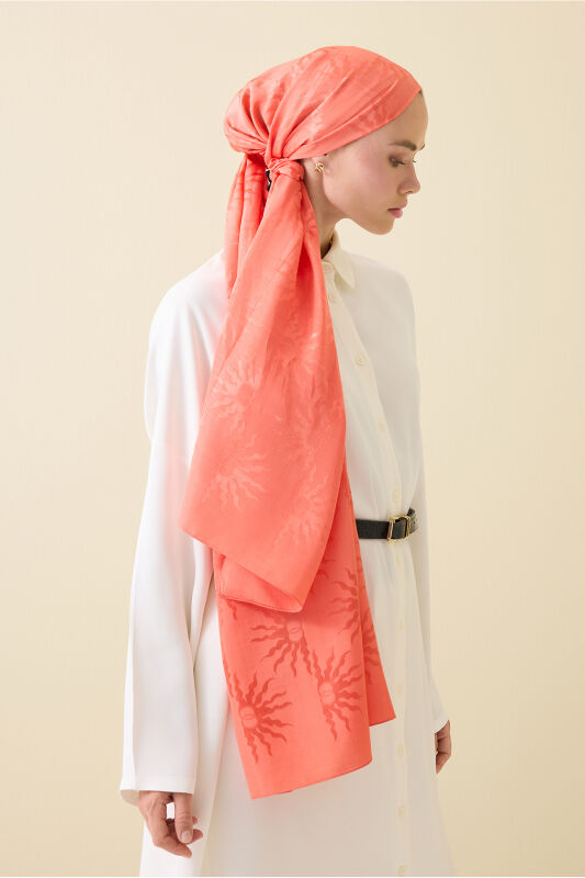 Sunrise Pomegranate Flower Shiny Jacquard Shawl - 3