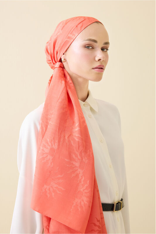 Sunrise Pomegranate Flower Shiny Jacquard Shawl - 1