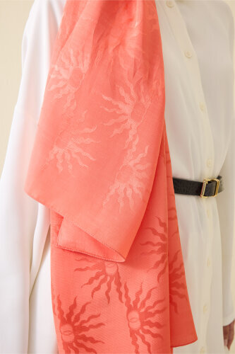 Sunrise Pomegranate Flower Shiny Jacquard Shawl - 6