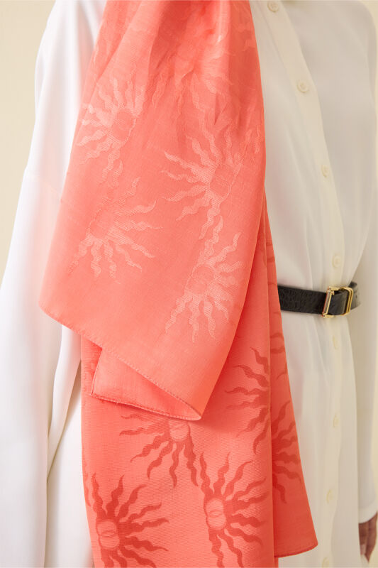 Sunrise Pomegranate Flower Shiny Jacquard Shawl - 6