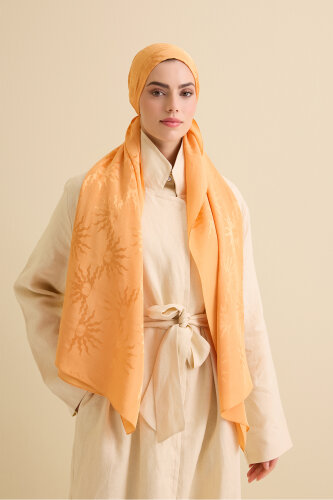 Sunrise Saffron Shiny Jacquard Shawl - 3