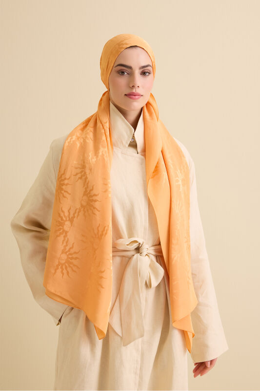 Sunrise Saffron Shiny Jacquard Shawl - 3