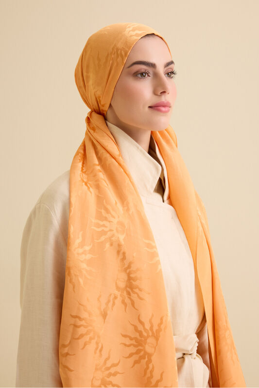 Sunrise Saffron Shiny Jacquard Shawl - 1
