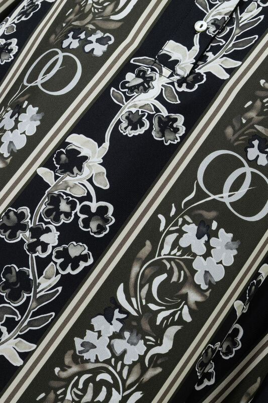 Swing Cuff Detailed Coffee-Black Plaid Silk Dress - 6