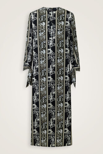 Swing Cuff Detailed Coffee-Black Plaid Silk Dress - 2