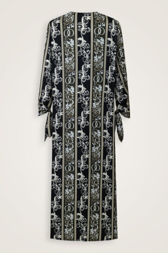 Swing Cuff Detailed Coffee-Black Plaid Silk Dress - 4