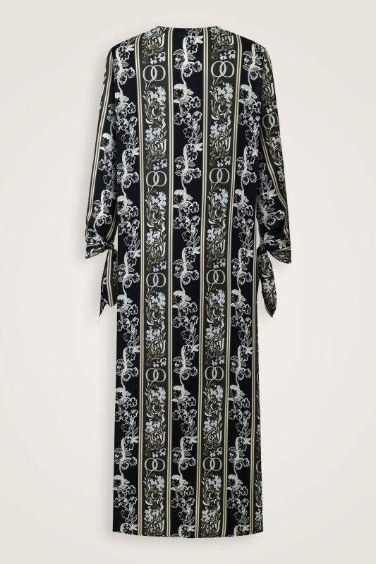 Swing Cuff Detailed Coffee-Black Plaid Silk Dress - 4